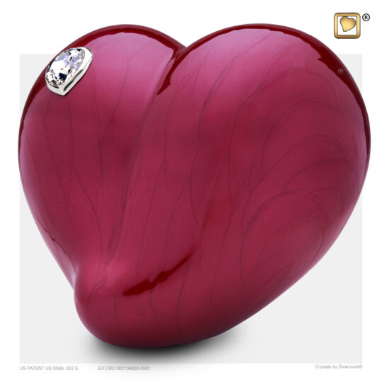 LoveHeart™ Keepsake Urn Pearl Red & Pol Silver w/Swarovski®
