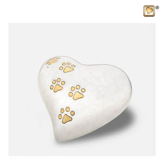 Heart Keepsake Pet Urn Pearl White & Brushed Gold