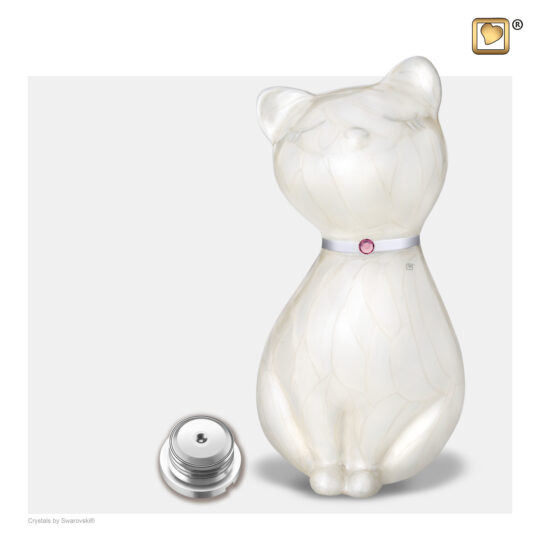 PrincessCat™ Pet Urn Pearl White & Bru Pewter w/Swarovski®