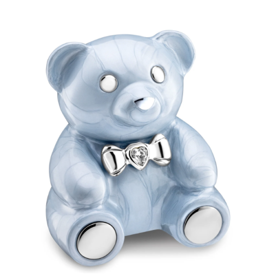 CuddleBear™ Child Urn Pearl Blue & Pol Silver w/Swarovski®
